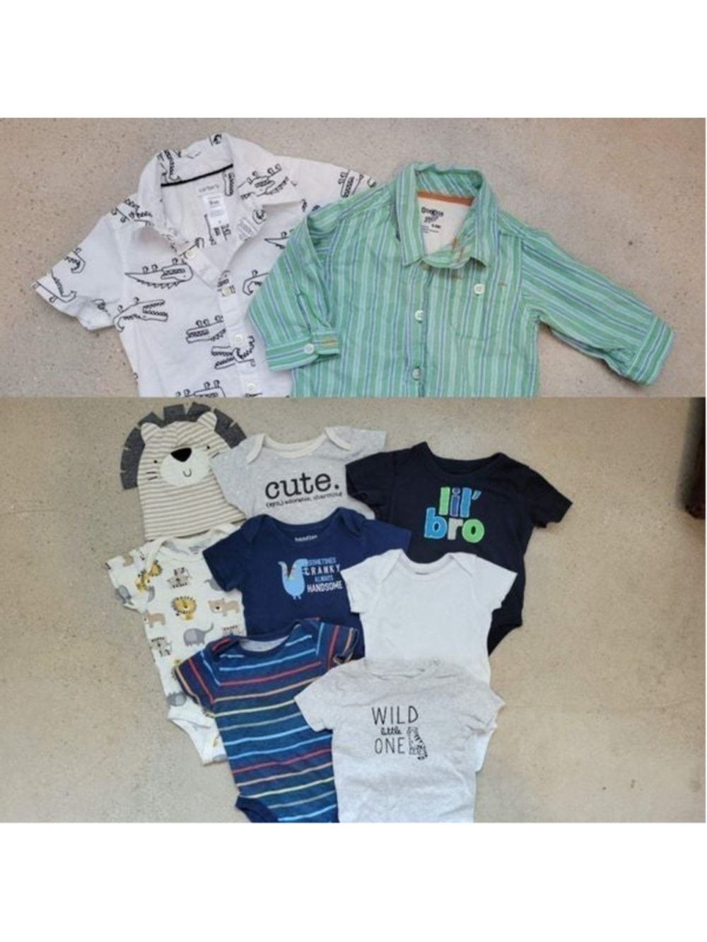 Baby Boy Shirts Bundle 6-9 months, collared shirts bodysuits Green Stripe